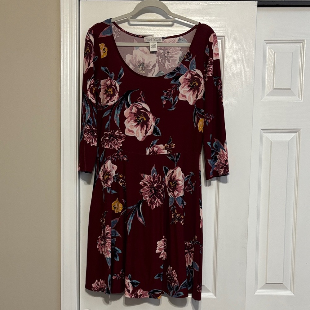Planet Gold Burgundy Floral Dress